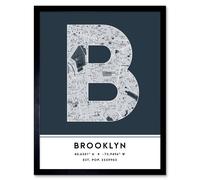 Wee Blue Coo Wall Art Print Brooklyn New York United States City Map Modern Typography Stylish Letter Framed Word in Navy | Size: W12" x H16" Wee Blue Coo Navy W12" x H16"