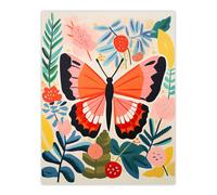 Wee Blue Coo Wall Art Print Butterfly Henri Matisse Style Bright Painting Leaves Fronds & Floral Blooms Spring Poster in Pink | Size: W24" x H32" Wee Blue Coo Pink W24" x H32"