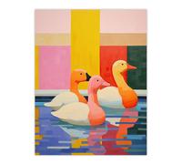 Wee Blue Coo Wall Art Print Chameleon Ducks Swimming Vibrant Geometric Pattern Oil Painting Poster | Size: W12" x H16" Wee Blue Coo Multicolor W12" x H16"