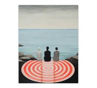 Wee Blue Coo Wall Art Print Conversations By The Sea Oil Painting Trio Waiting in Secret Coastal Landscape Conceptual Poster | Size: W24" x H32" Wee Blue Coo Blue W24" x H32"