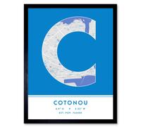 Wee Blue Coo Wall Art Print Cotonou Benin City Map Modern Typography Stylish Letter Framed Word in Blue | Size: W12" x H16" Wee Blue Coo Blue W12" x H16"