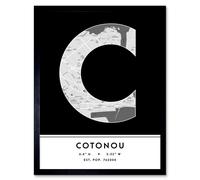 Wee Blue Coo Wall Art Print Cotonou Benin City Map Modern Typography Stylish Letter Framed Word in Black | Size: W12" x H16" Wee Blue Coo Black W12" x H16"