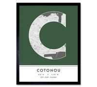 Wee Blue Coo Wall Art Print Cotonou Benin City Map Modern Typography Stylish Letter Framed Word in Green | Size: W12" x H16" Wee Blue Coo Green W12" x H16"