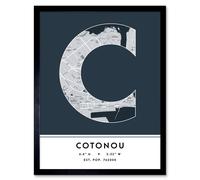 Wee Blue Coo Wall Art Print Cotonou Benin City Map Modern Typography Stylish Letter Framed Word in Navy | Size: W12" x H16" Wee Blue Coo Navy W12" x H16"