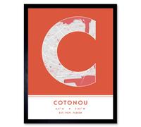Wee Blue Coo Wall Art Print Cotonou Benin City Map Modern Typography Stylish Letter Framed Word in Orange | Size: W12" x H16" Wee Blue Coo Orange W12" x H16"