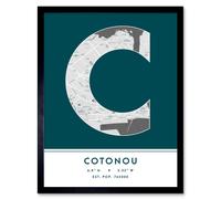 Wee Blue Coo Wall Art Print Cotonou Benin City Map Modern Typography Stylish Letter Framed Word in Teal | Size: W12" x H16" Wee Blue Coo Teal W12" x H16"