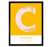 Wee Blue Coo Wall Art Print Cotonou Benin City Map Modern Typography Stylish Letter Framed Word in Yellow | Size: W12" x H16" Wee Blue Coo Yellow W12" x H16"