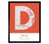 Wee Blue Coo Wall Art Print Delhi India City Map Modern Typography Stylish Letter Framed Word in Orange | Size: W12" x H16" Wee Blue Coo Orange W12" x H16"