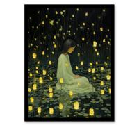 Wee Blue Coo Wall Art Print Diwali At Dusk Whimsical Portrait Living Room Framed in Dark Green | Size: W12" x H16" Wee Blue Coo Dark Green W12" x H16"