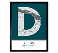 Wee Blue Coo Wall Art Print Dnipro Ukraine City Map Modern Typography Stylish Letter Framed Word in Teal | Size: W12" x H16" Wee Blue Coo Teal W12" x H16"