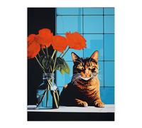 Wee Blue Coo Wall Art Print Don't Swipe Right Tabby Cat Red Roses Living Room in Blue | Size: W12" x H16" Wee Blue Coo Blue W12" x H16"