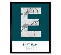 Wee Blue Coo Wall Art Print East Ham England United Kingdom City Map Modern Typography Stylish Letter Framed Word in Teal | Size: W12" x H16" Wee Blue Coo Teal W12" x H16"