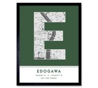 Wee Blue Coo Wall Art Print Edogawa Japan City Map Modern Typography Stylish Letter Framed Word in Green | Size: W12" x H16" Wee Blue Coo Green W12" x H16"