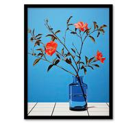 Wee Blue Coo Wall Art Print Elegant Simplicity Red Flowers Blue Vase Living Room Framed | Size: A4 Wee Blue Coo Blue A4