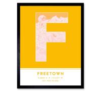Wee Blue Coo Wall Art Print Freetown Sierra Leone City Map Modern Typography Stylish Letter Framed Word in Yellow | Size: W12" x H16" Wee Blue Coo Yellow W12" x H16"