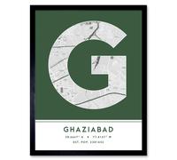 Wee Blue Coo Wall Art Print Ghaziabad India City Map Modern Typography Stylish Letter Framed Word in Green | Size: W12" x H16" Wee Blue Coo Green W12" x H16"