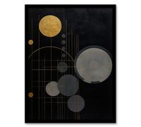 Wee Blue Coo Wall Art Print Golden Soot Abstract Geometric Oil Painting Planet Orbits Vertical Solar System Art Framed in Black | Size: A4 Wee Blue Coo Black A4