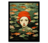 Wee Blue Coo Wall Art Print Gone Fishing Goldfish Red Green Bathroom Living Room Framed | Size: W12" x H16" Wee Blue Coo Red W12" x H16"