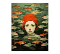 Wee Blue Coo Wall Art Print Gone Fishing Goldfish Red Green Bathroom Living Room | Size: W12" x H16" Wee Blue Coo Red W12" x H16"