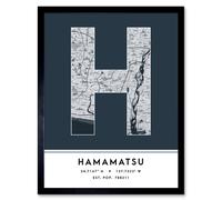 Wee Blue Coo Wall Art Print Hamamatsu Japan City Map Modern Typography Stylish Letter Framed Word in Navy | Size: W12" x H16" Wee Blue Coo Navy W12" x H16"