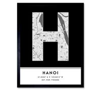 Wee Blue Coo Wall Art Print Hanoi Vietnam City Map Modern Typography Stylish Letter Framed Word in Black | Size: W12" x H16" Wee Blue Coo Black W12" x H16"
