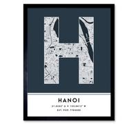Wee Blue Coo Wall Art Print Hanoi Vietnam City Map Modern Typography Stylish Letter Framed Word in Navy | Size: W12" x H16" Wee Blue Coo Navy W12" x H16"