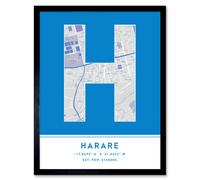 Wee Blue Coo Wall Art Print Harare Zimbabwe City Map Modern Typography Stylish Letter Framed Word in Blue | Size: W12" x H16" Wee Blue Coo Blue W12" x H16"