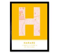 Wee Blue Coo Wall Art Print Harare Zimbabwe City Map Modern Typography Stylish Letter Framed Word in Yellow | Size: W12" x H16" Wee Blue Coo Yellow W12" x H16"