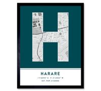 Wee Blue Coo Wall Art Print Harare Zimbabwe City Map Modern Typography Stylish Letter Framed Word in Teal | Size: W12" x H16" Wee Blue Coo Teal W12" x H16"