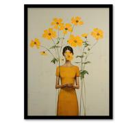 Wee Blue Coo Wall Art Print Hidden In Buttercups Surrealist Mustard Living Room Framed in Yellow | Size: W12" x H16" Wee Blue Coo Yellow W12" x H16"