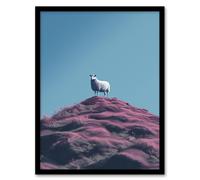Wee Blue Coo Wall Art Print High On The Heather Sheep Scotland Blue Living Room Framed | Size: A4 Wee Blue Coo Blue A4