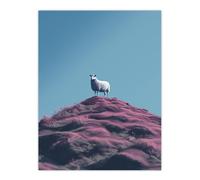 Wee Blue Coo Wall Art Print High On The Heather Sheep Scotland Blue Living Room | Size: W12" x H16" Wee Blue Coo Blue W12" x H16"