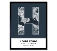 Wee Blue Coo Wall Art Print Hong Kong Hong Kong City Map Modern Typography Stylish Letter Framed Word in Navy | Size: W12" x H16" Wee Blue Coo Navy W12" x H16"