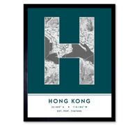 Wee Blue Coo Wall Art Print Hong Kong Hong Kong City Map Modern Typography Stylish Letter Framed Word in Teal | Size: W12" x H16" Wee Blue Coo Teal W12" x H16"