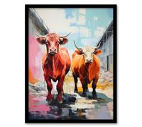 Wee Blue Coo Wall Art Print How Now Brown Cow Highlands Country Fun Living Room Framed | Size: A4 Wee Blue Coo Multicolor A4