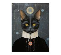 Wee Blue Coo Wall Art Print Interplanetary Cat King Oil Painting Conceptual Art Cosmic Empire Ruler Futuristic Feline Portrait Poster Wee Blue Coo Grey W24" x H32"