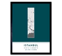 Wee Blue Coo Wall Art Print Istanbul Turkey City Map Modern Typography Stylish Letter Framed Word in Teal | Size: W12" x H16" Wee Blue Coo Teal W12" x H16"