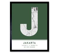 Wee Blue Coo Wall Art Print Jakarta Indonesia City Map Modern Typography Stylish Letter Framed Word in Green | Size: W12" x H16" Wee Blue Coo Green W12" x H16"