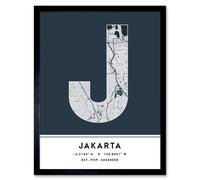 Wee Blue Coo Wall Art Print Jakarta Indonesia City Map Modern Typography Stylish Letter Framed Word in Navy | Size: W12" x H16" Wee Blue Coo Navy W12" x H16"