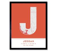 Wee Blue Coo Wall Art Print Jeddah Saudi Arabia City Map Modern Typography Stylish Letter Framed Word in Orange | Size: W12" x H16" Wee Blue Coo Orange W12" x H16"