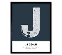 Wee Blue Coo Wall Art Print Jeddah Saudi Arabia City Map Modern Typography Stylish Letter Framed Word in Navy | Size: W12" x H16" Wee Blue Coo Navy W12" x H16"