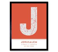Wee Blue Coo Wall Art Print Jerusalem Israel City Map Modern Typography Stylish Letter Framed Word in Orange | Size: W12" x H16" Wee Blue Coo Orange W12" x H16"