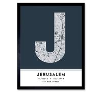 Wee Blue Coo Wall Art Print Jerusalem Israel City Map Modern Typography Stylish Letter Framed Word in Navy | Size: W12" x H16" Wee Blue Coo Navy W12" x H16"