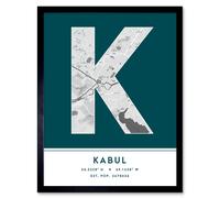 Wee Blue Coo Wall Art Print Kabul Afghanistan City Map Modern Typography Stylish Letter Framed Word in Teal | Size: W12" x H16" Wee Blue Coo Teal W12" x H16"