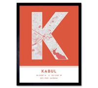 Wee Blue Coo Wall Art Print Kabul Afghanistan City Map Modern Typography Stylish Letter Framed Word in Orange | Size: W12" x H16" Wee Blue Coo Orange W12" x H16"