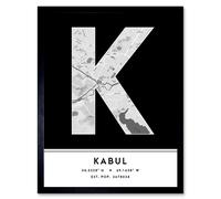 Wee Blue Coo Wall Art Print Kabul Afghanistan City Map Modern Typography Stylish Letter Framed Word in Black | Size: W12" x H16" Wee Blue Coo Black W12" x H16"