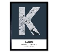 Wee Blue Coo Wall Art Print Kabul Afghanistan City Map Modern Typography Stylish Letter Framed Word in Navy | Size: W12" x H16" Wee Blue Coo Navy W12" x H16"