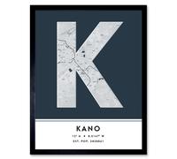 Wee Blue Coo Wall Art Print Kano Nigeria City Map Modern Typography Stylish Letter Framed Word in Navy | Size: W12" x H16" Wee Blue Coo Navy W12" x H16"