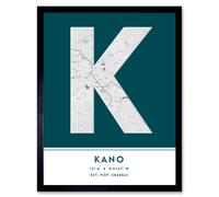 Wee Blue Coo Wall Art Print Kano Nigeria City Map Modern Typography Stylish Letter Framed Word in Teal | Size: W12" x H16" Wee Blue Coo Teal W12" x H16"