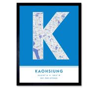 Wee Blue Coo Wall Art Print Kaohsiung Taiwan City Map Modern Typography Stylish Letter Framed Word in Blue | Size: W12" x H16" Wee Blue Coo Blue W12" x H16"